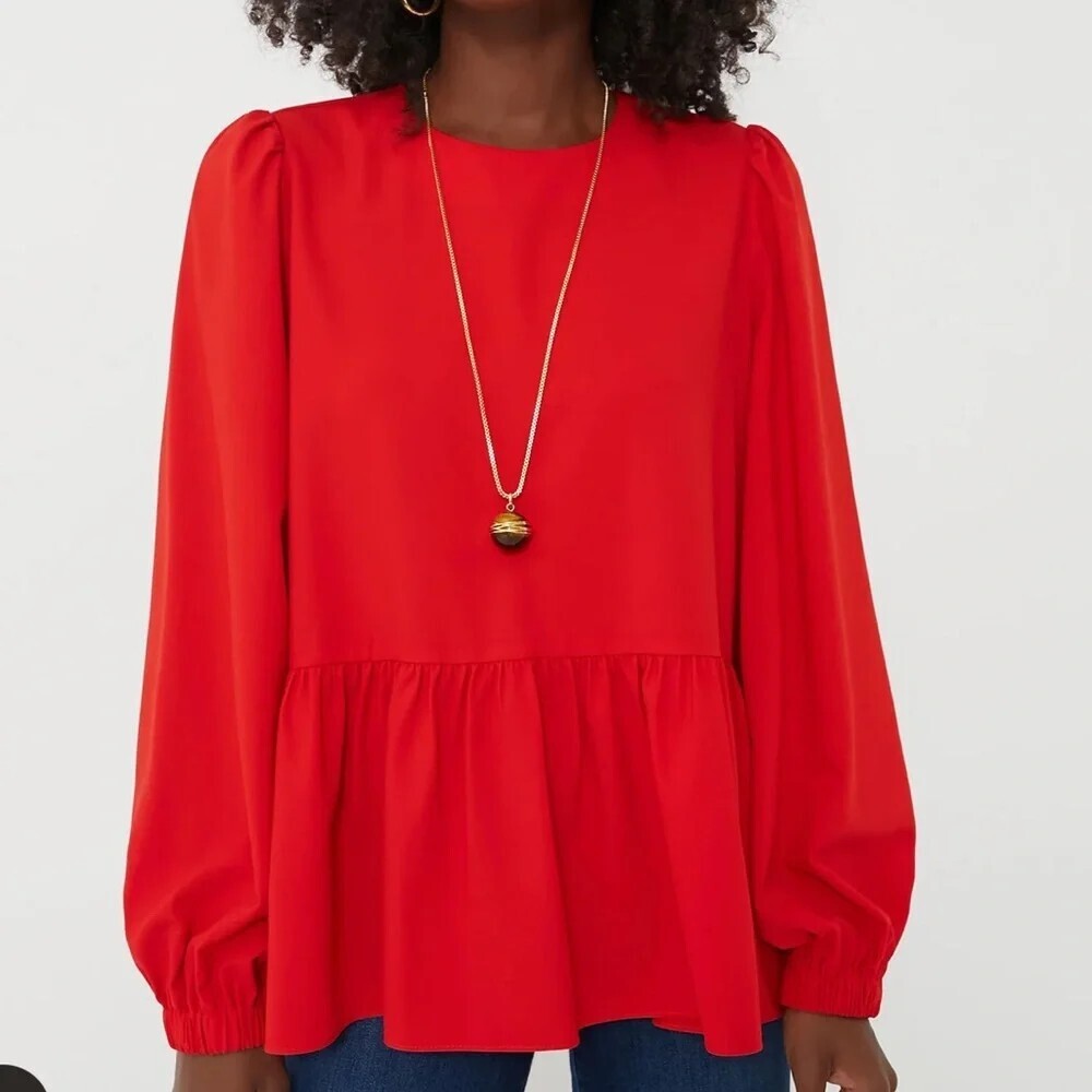 Pomander Place Carlota Peplum Blouse Top Size XS Red Tuckernuck Preppy Classic